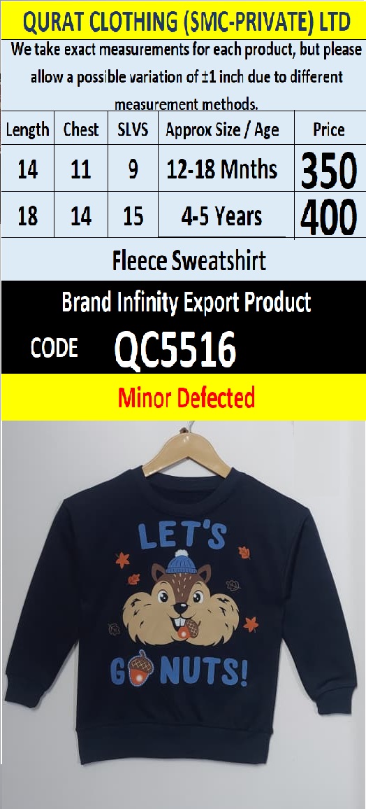 Infinity Kids Brand Fleece Sweatshirt Export Europe or USA (Minor Defected Product) - QC5516