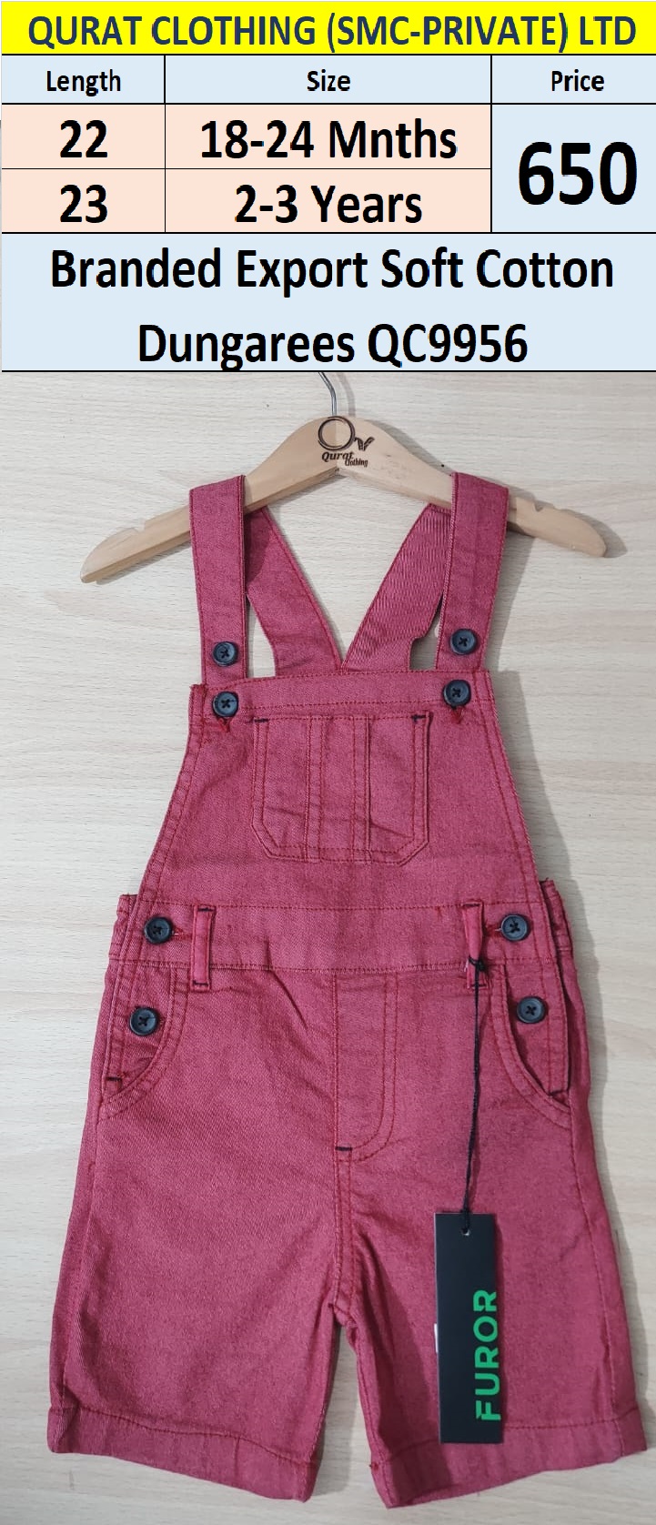 Branded Export Soft Cotton Dungaree / Romper QC9956