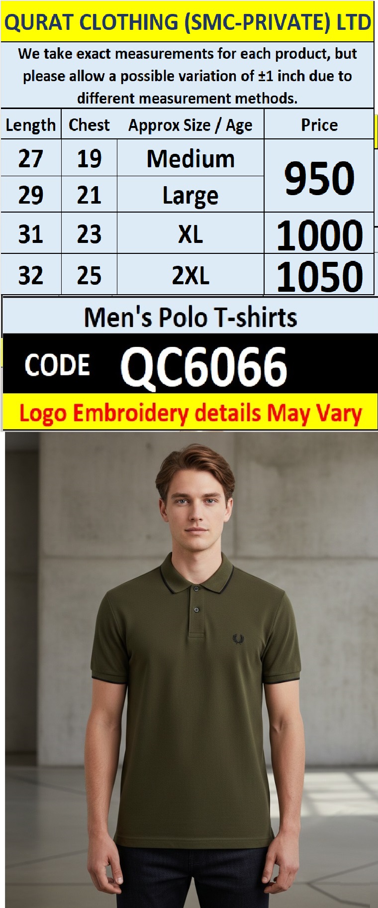 Olive Green PK Cotton Piqué Polo T-Shirt Embroidered Logo Men’s Regular Fit – QC6066