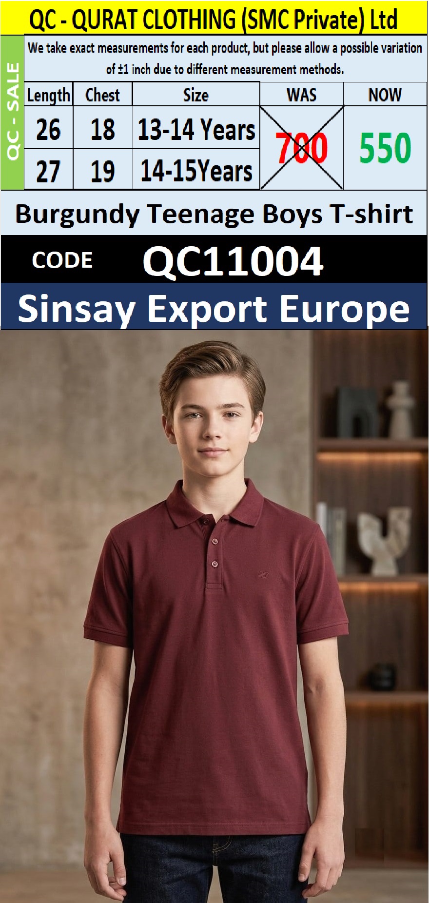 Burgundy Teenage Boys T-Shirt – Sinsay Export Europe | QC11004