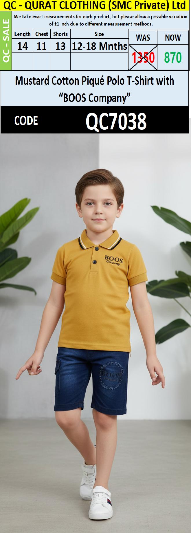 Mustard Cotton Piqué Polo T-Shirt with “BOOS Company” Logo QC7038