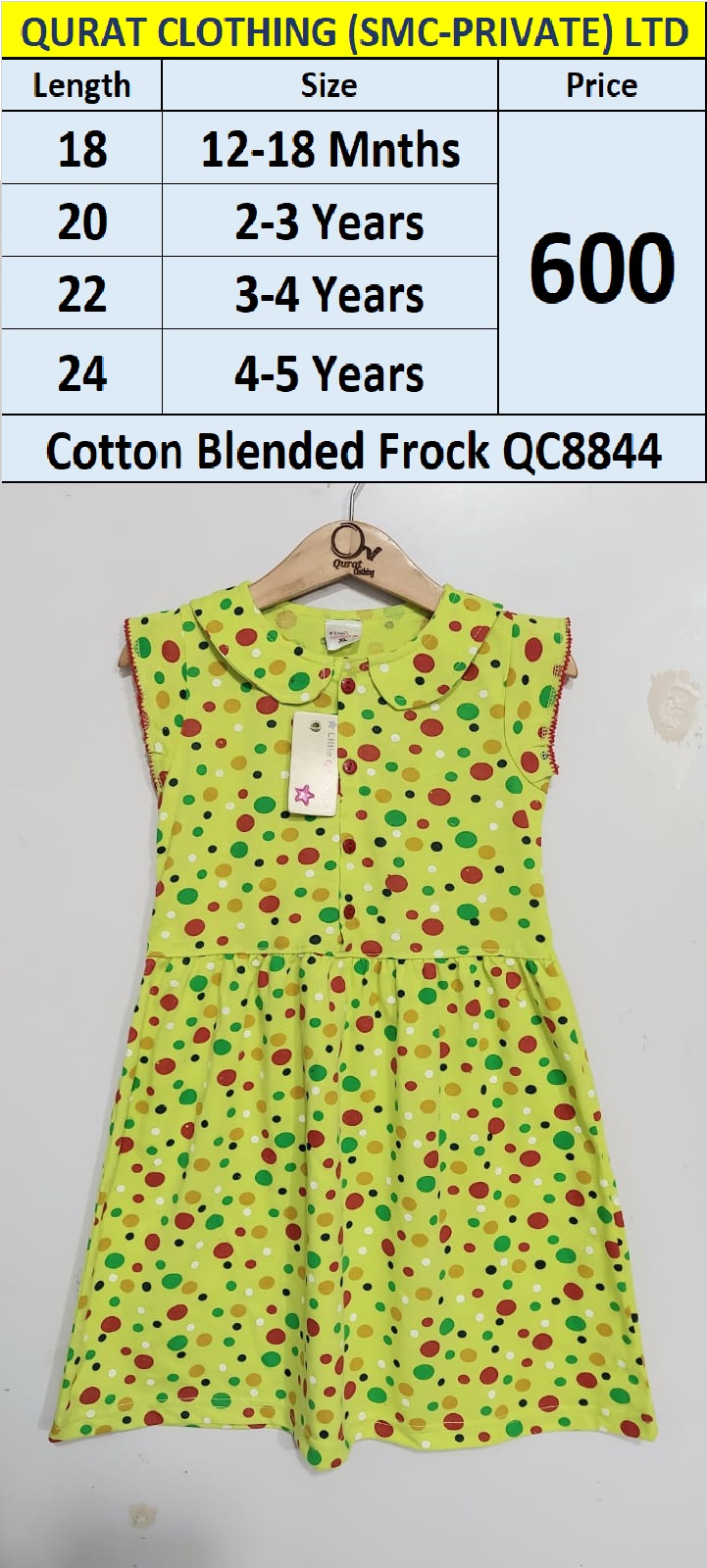 Cotton Blended Frock QC8844 Brand Little Girl Star