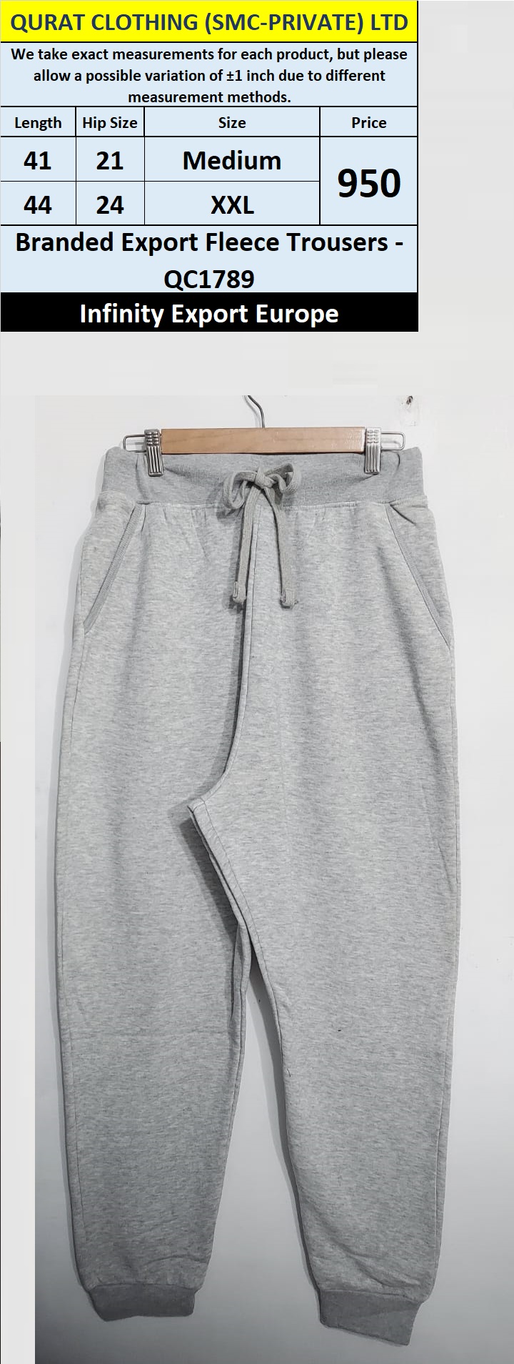 Infinity Brand Fleece Trouser QC1789 Export Europe 