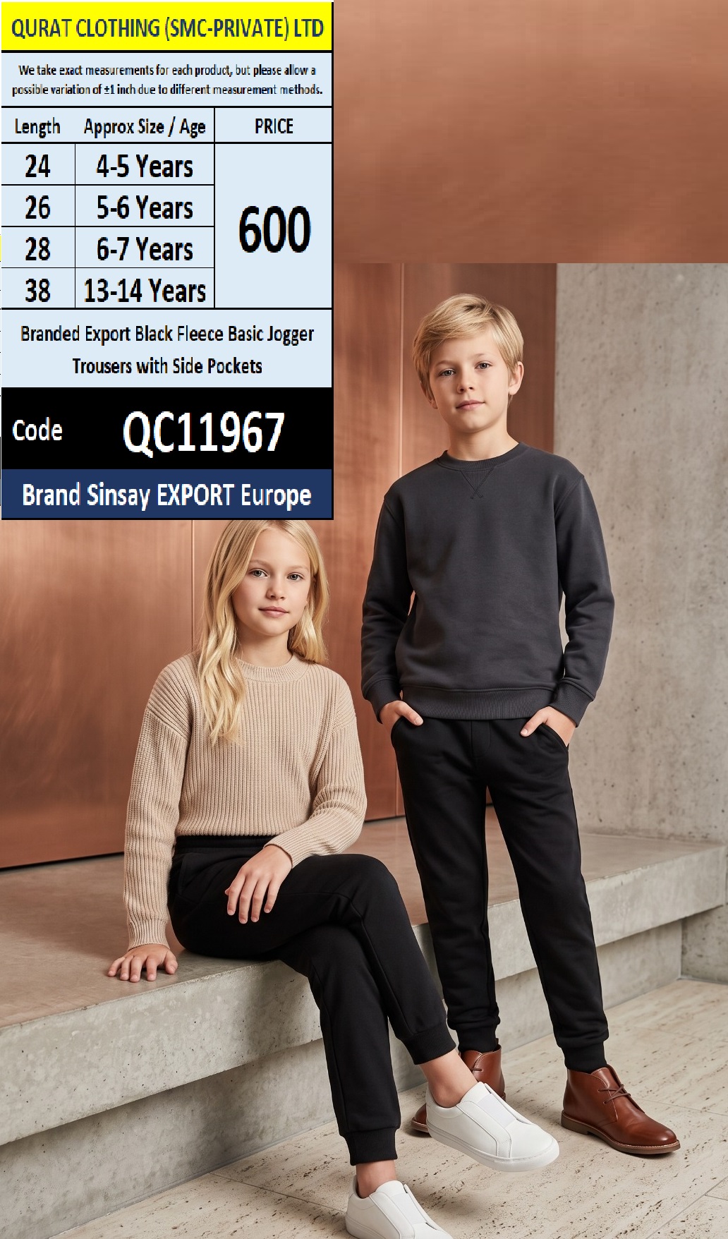 Sinsay Export Europe Branded Export Black Fleece Basic Jogger Trousers with Side Pockets – QC11967