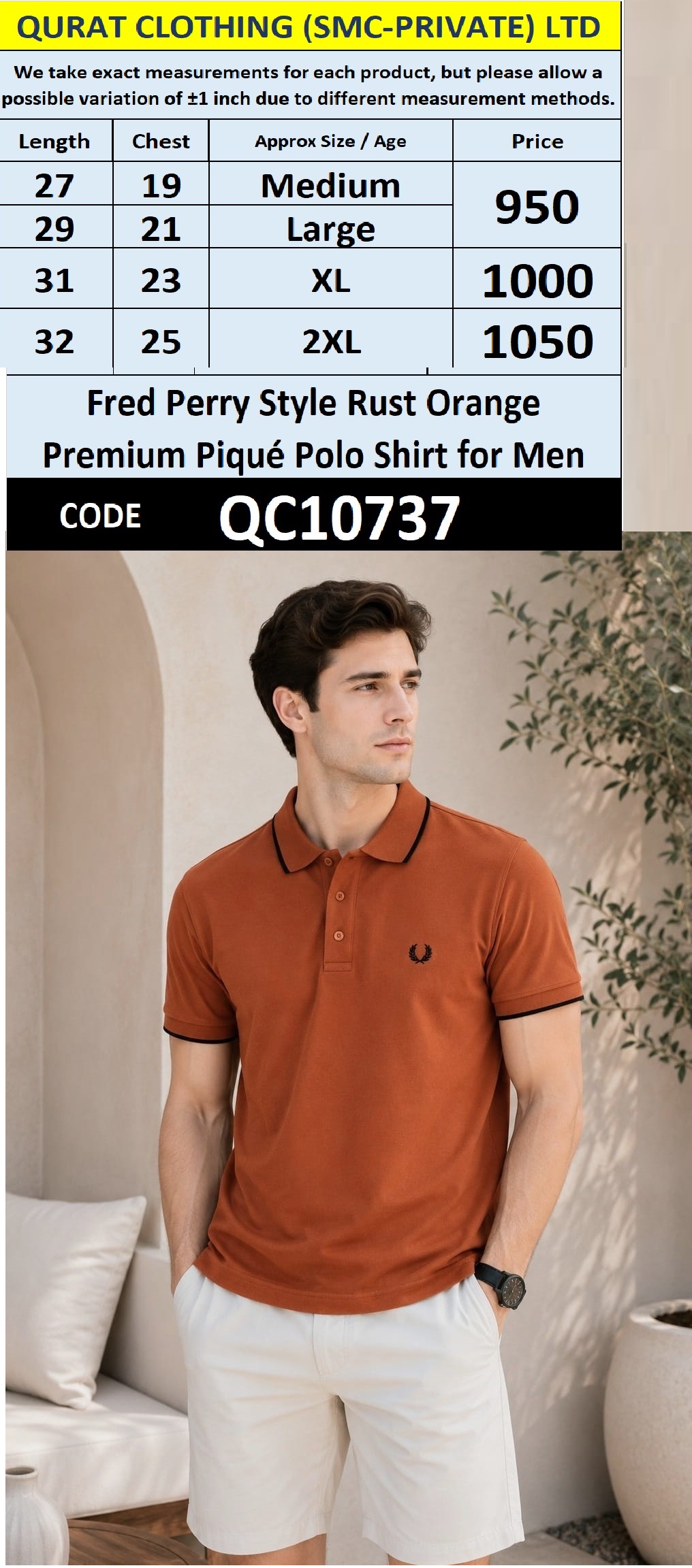 Fred Perry Style Rust Orange Premium Piqué Polo Shirt for Men – QC10737