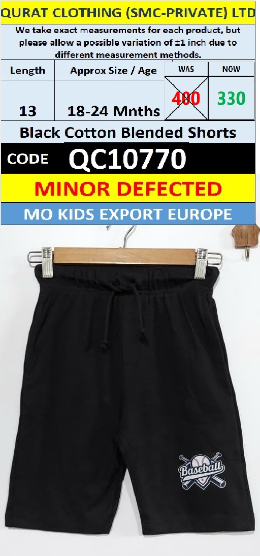 Black Cotton Blended Baseball Shorts – MO Kids Export Europe – Minor Defected QC10770
