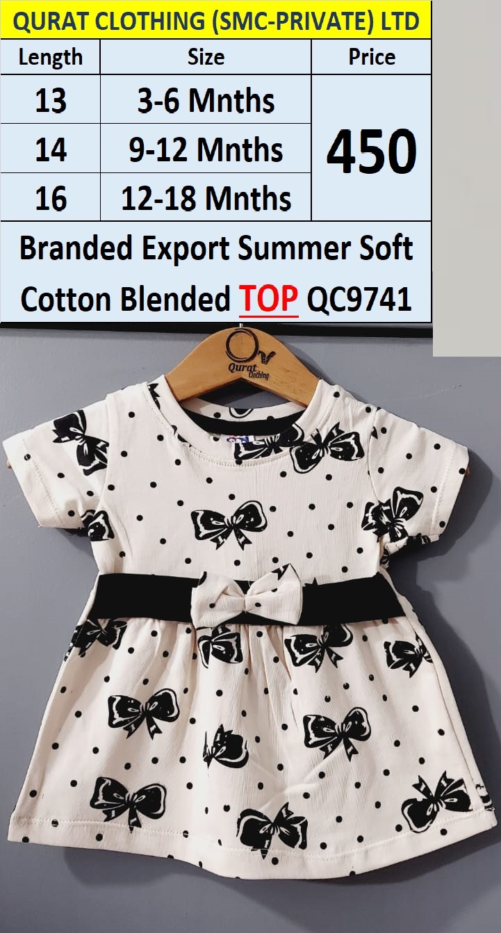 Branded Export Summer Black Bow Soft Cotton Blended TOP QC9741