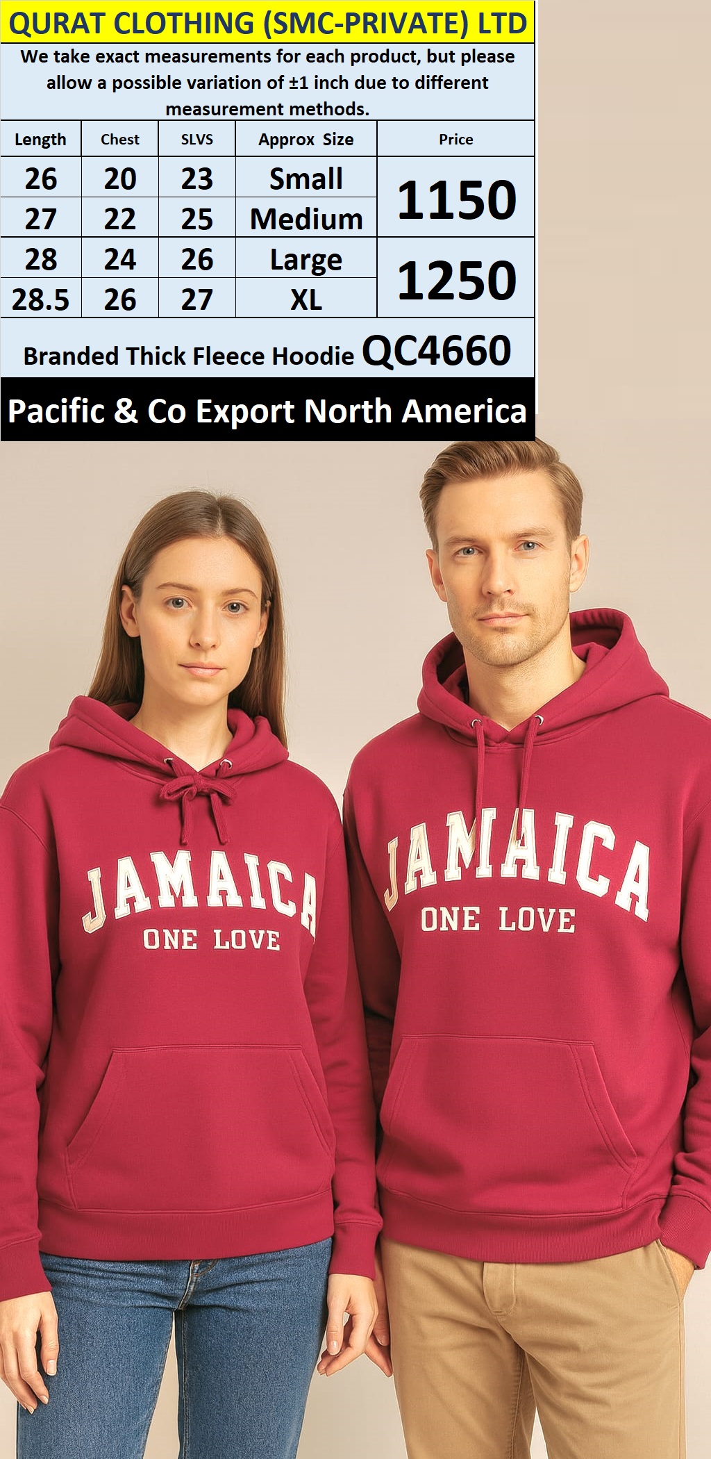 Pacific & Co Thick Fleece Hoodie QC4660 Export North America  - QC4660