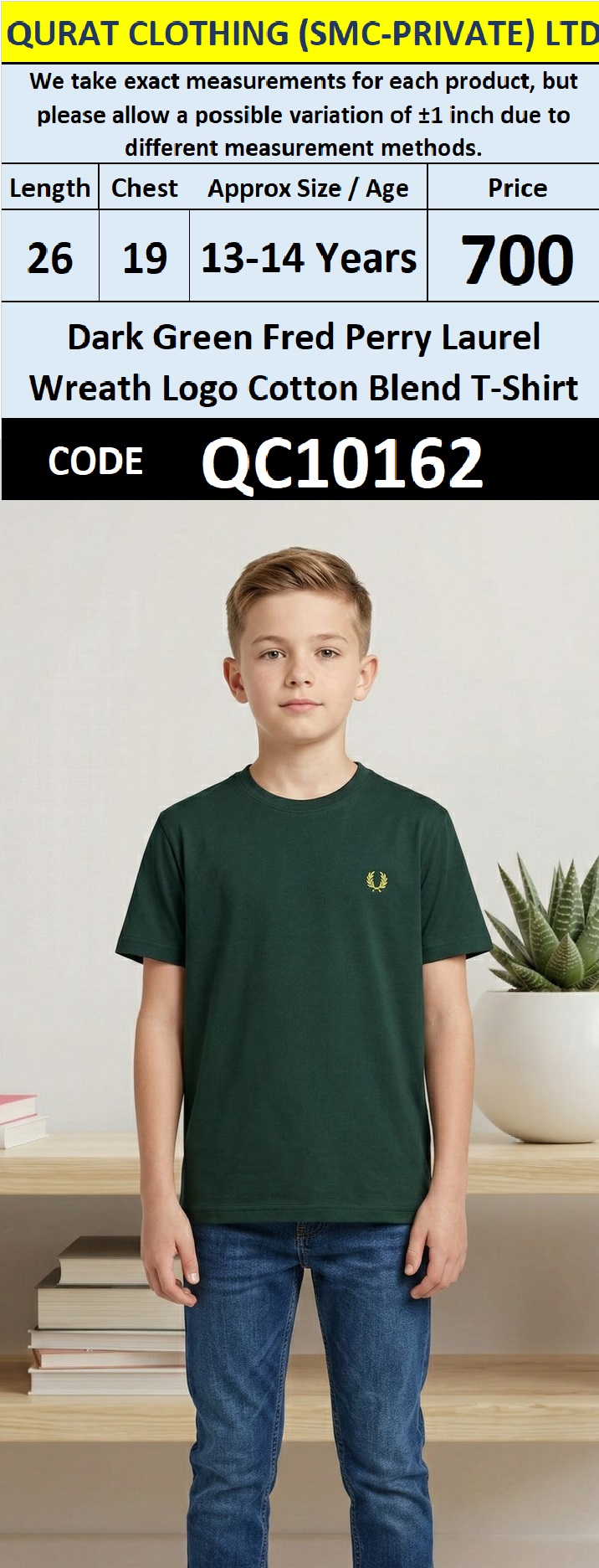 Dark Green Fred Perry Laurel Wreath Logo Cotton Blend T-Shirt – QC10162