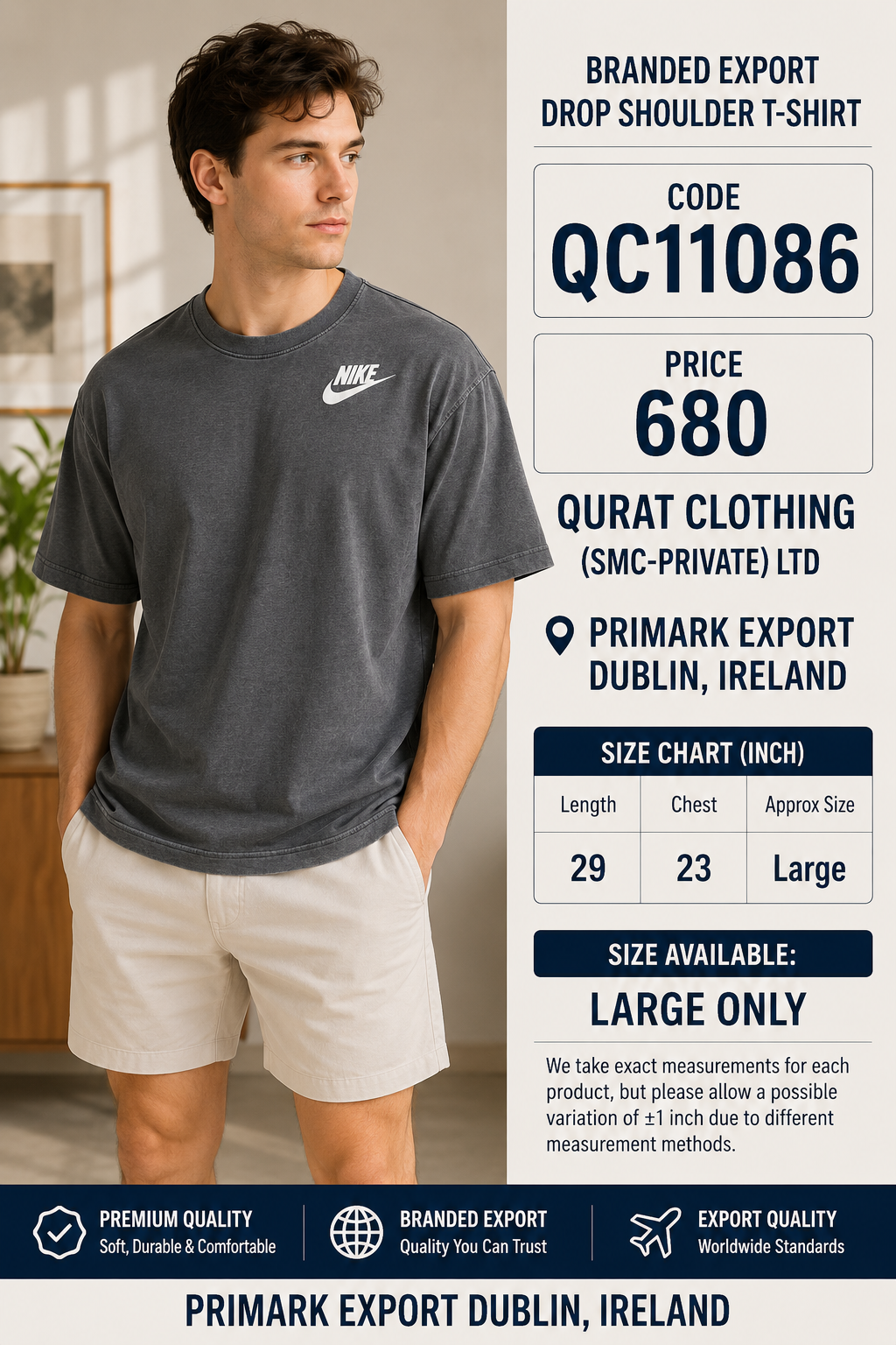 BRANDED EXPORT DROP SHOULDER T-SHIRT QC11086 – Primark Export Dublin, Ireland