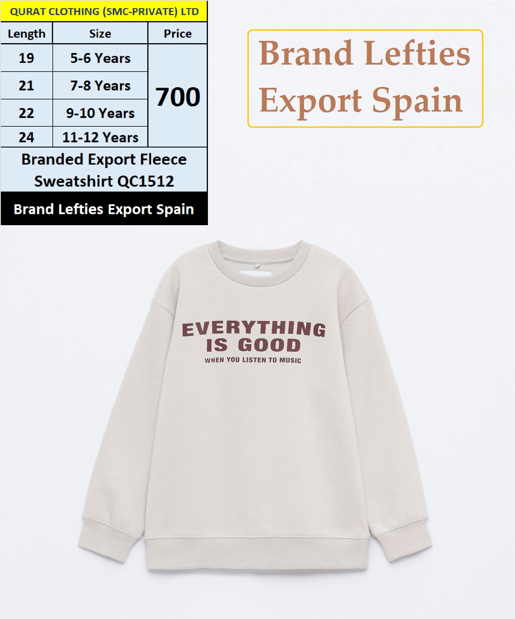 Lefties Brand Everything is Good Fleece Sweatshirt QC1512 Export Spain