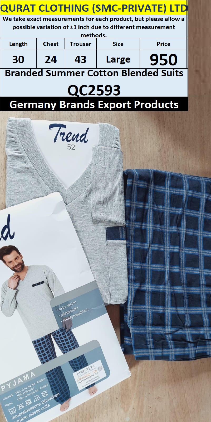 International Brands Summer Cotton Blended Suits Export Germany QC2593
