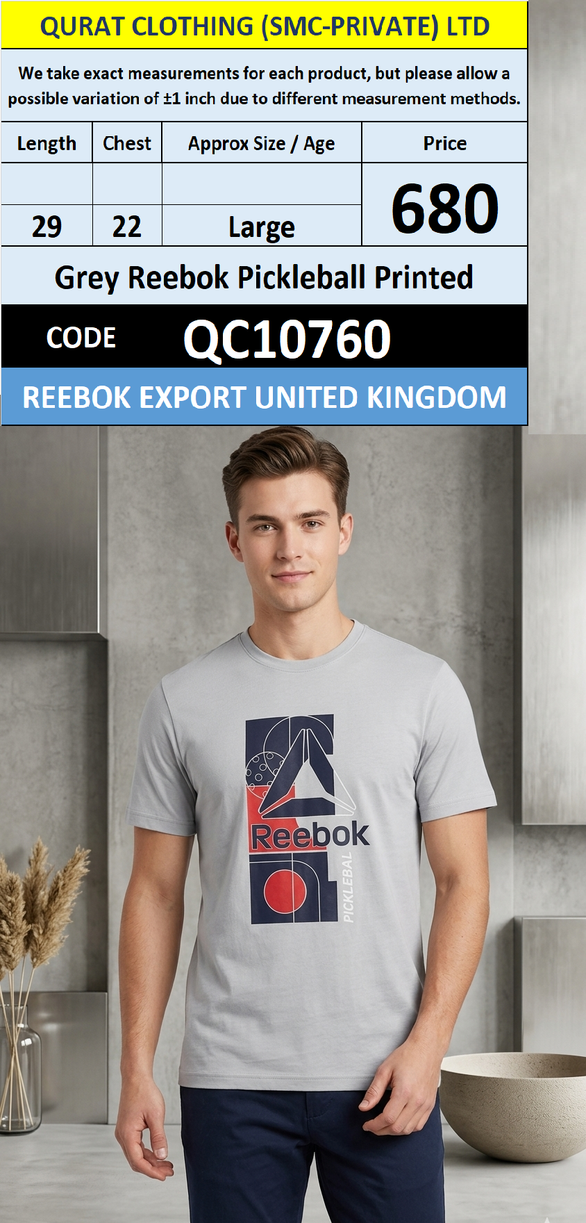 Grey Reebok Pickleball Printed QC10760 Export United Kingdom