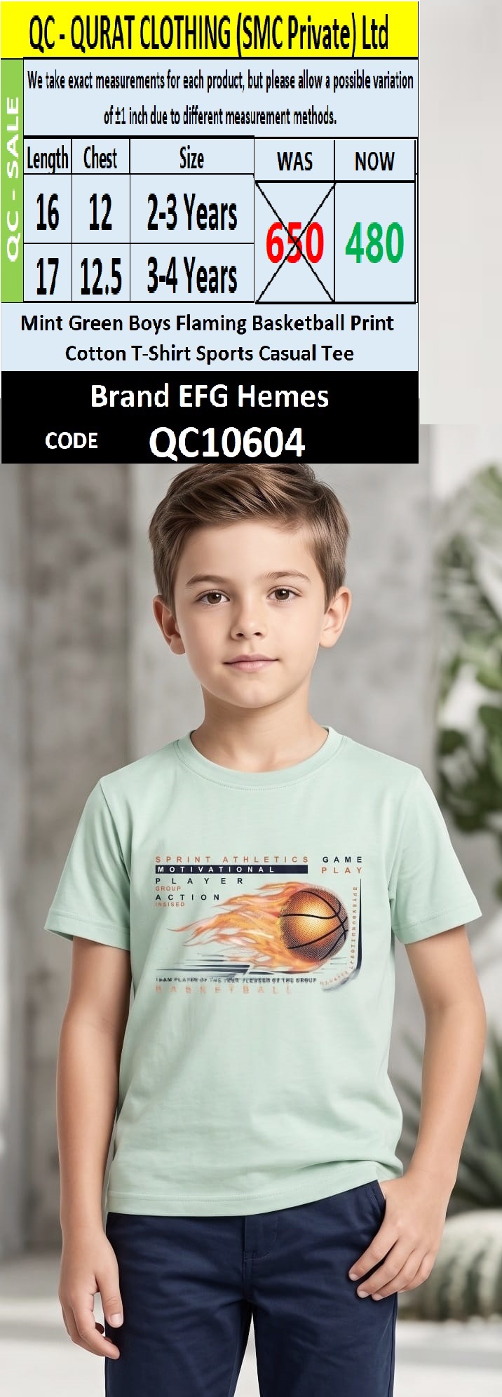 Mint Green Boys Flaming Basketball Print Cotton T-Shirt Sports Casual Tee – QC10604