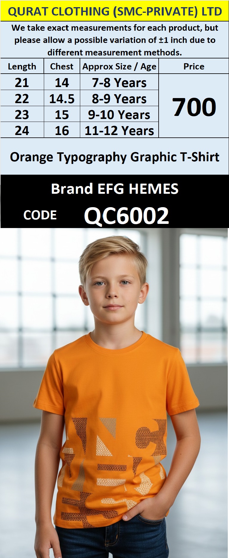 Orange Cotton-Blend Boys T-Shirt Bold Typography Graphic Print – Kids Graphic Tee – QC6002