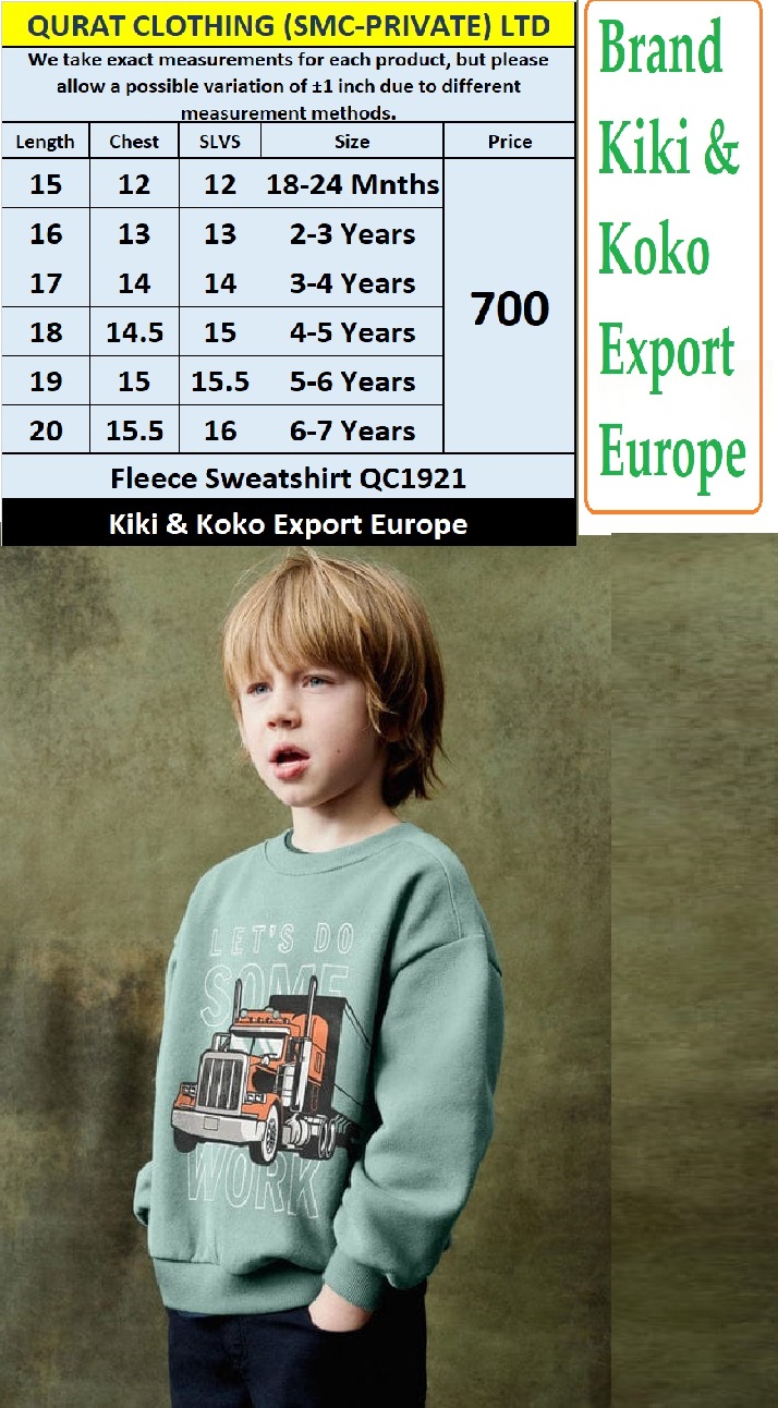 Kiki & Koko Brand Fleece Sweatshirt QC1921 Export Europe
