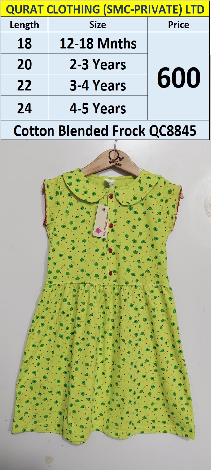 Cotton Blended Frock QC8845 Brand Little Girl Star