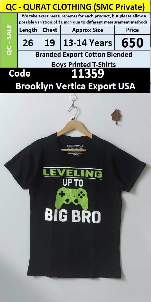 Brooklyn Vertica Export USA Black Cotton Blended “Leveling Up to Big Bro” Gaming Print Boys T-Shirt – QC11359