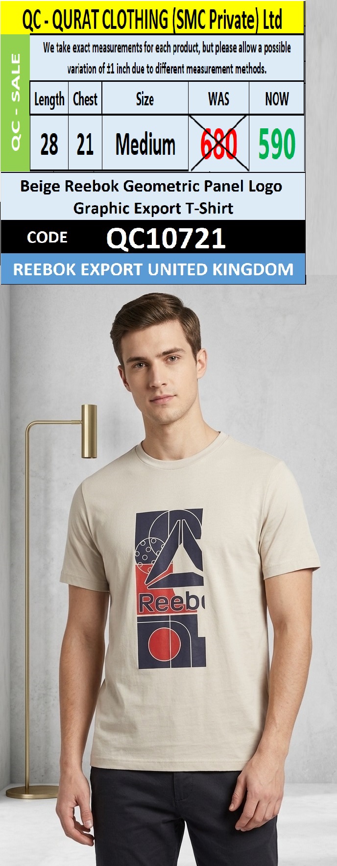 Beige Reebok Geometric Panel Logo Graphic Export T-Shirt QC10721