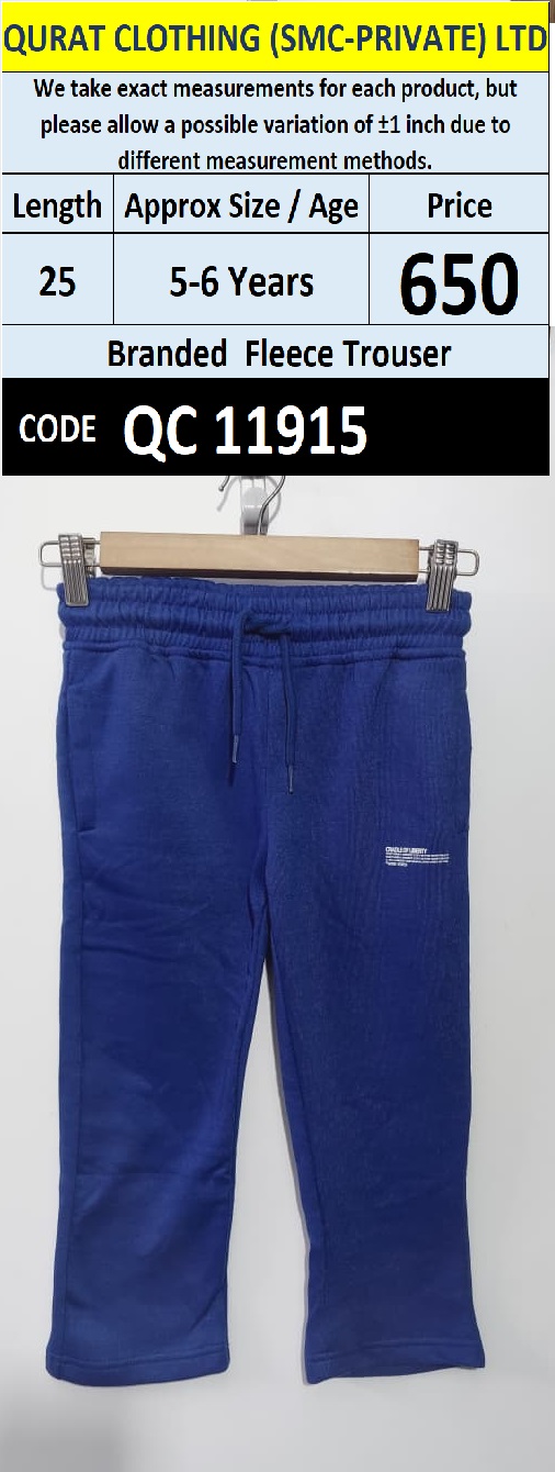 Branded Royal Blue Fleece Drawstring Trousers with Small White Lettering — QC11915