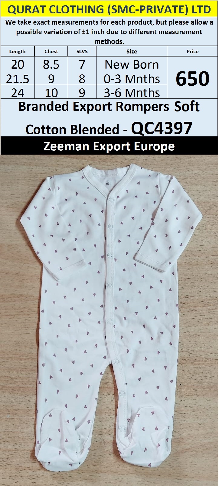 Zeeman Brand Soft Cotton Blended Romper Export Europe - QC4397