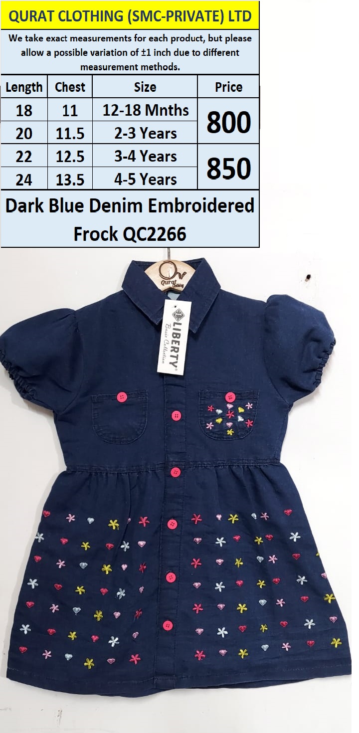 Dark Blue Denim Embroidered Frock QC2266