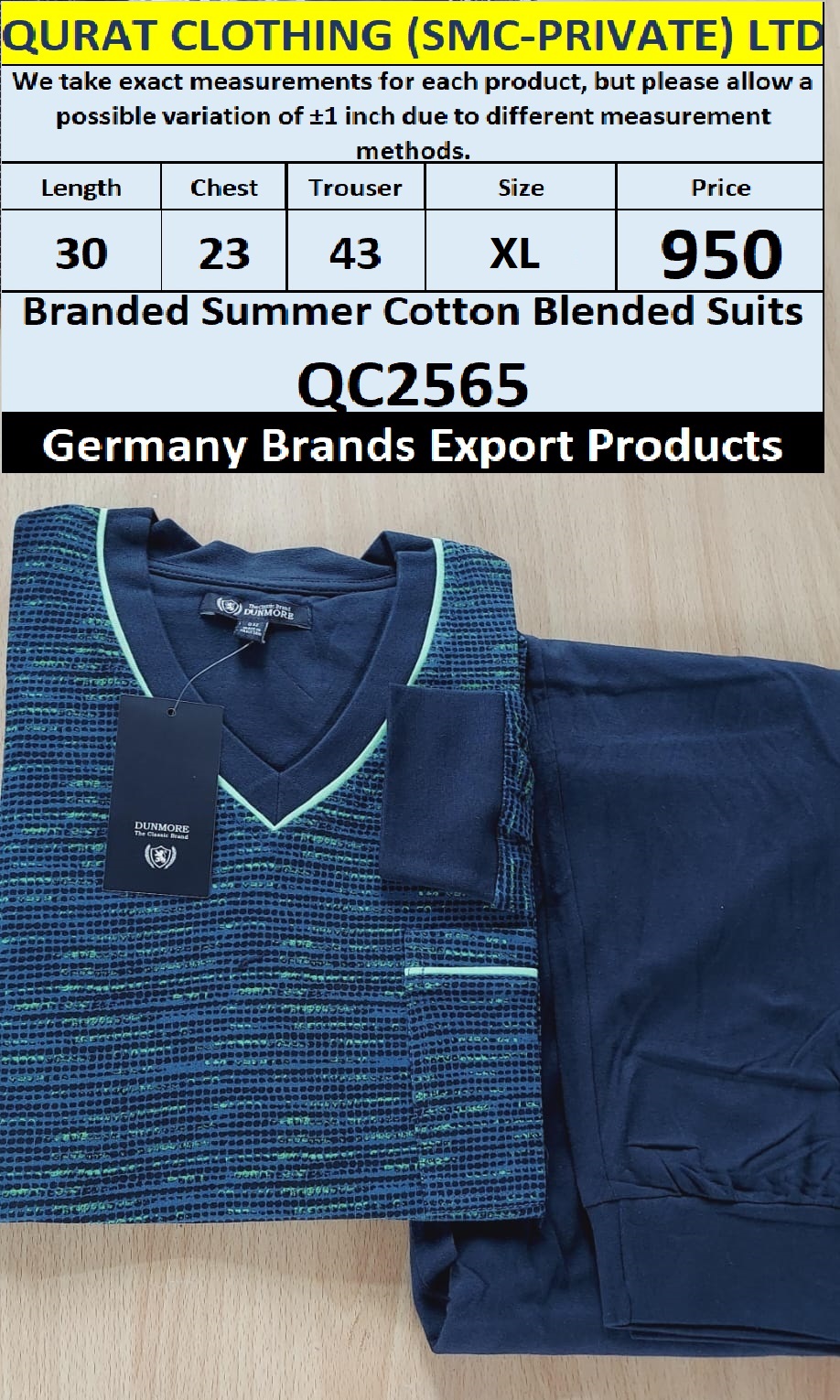 International Brands Summer Cotton Blended Suits Export Germany QC2565