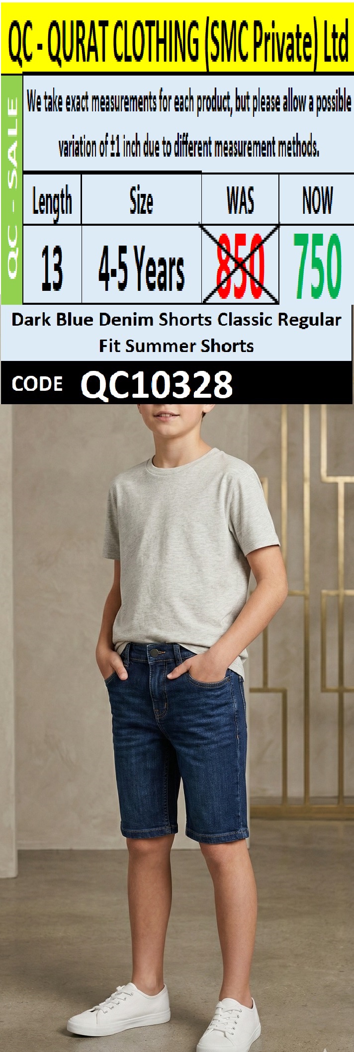 Dark Blue Denim Shorts Classic Regular Fit Summer Shorts – QC10328