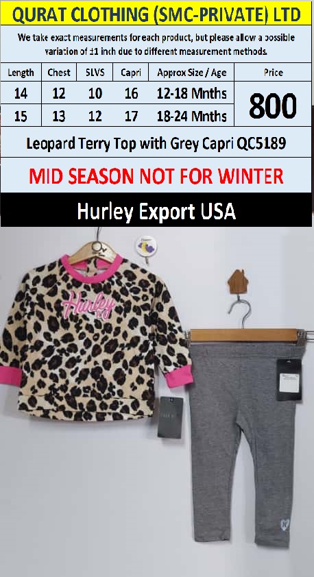Hurley Brand Leopard Terry Top with Grey Capri QC5189 – Export USA