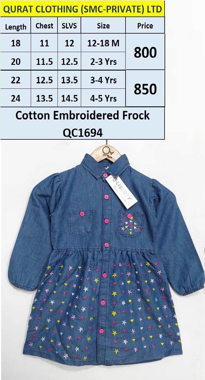 Dark Blue Cotton FULL Embroidered Frock QC1694