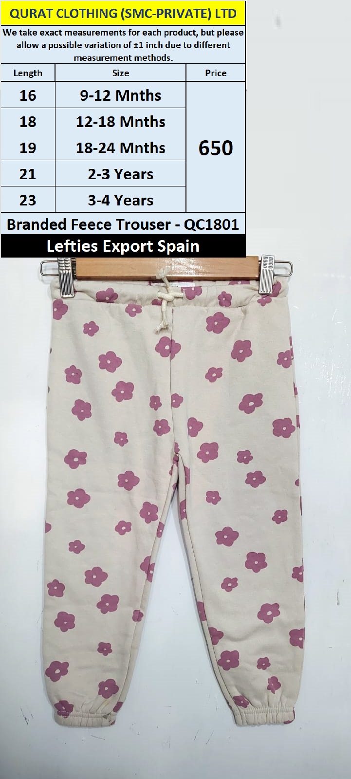 Branded Fleece Trouser QC1801 Export Spain