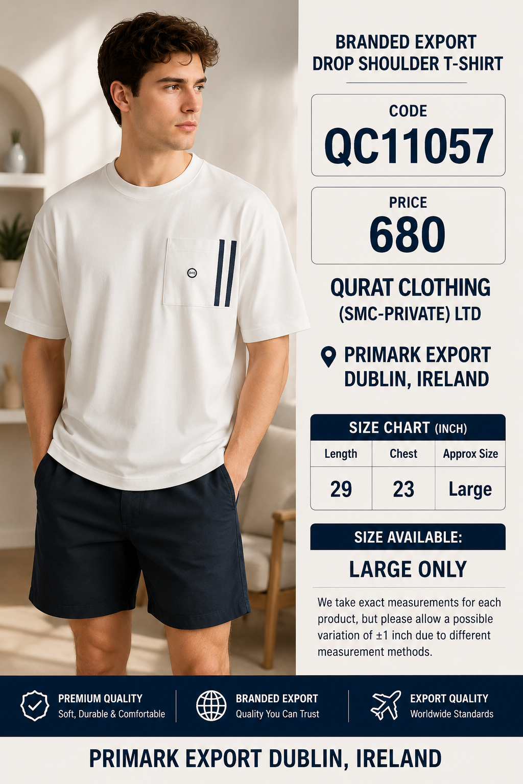 BRANDED EXPORT DROP SHOULDER T-SHIRT QC11057 – Primark Export Dublin, Ireland