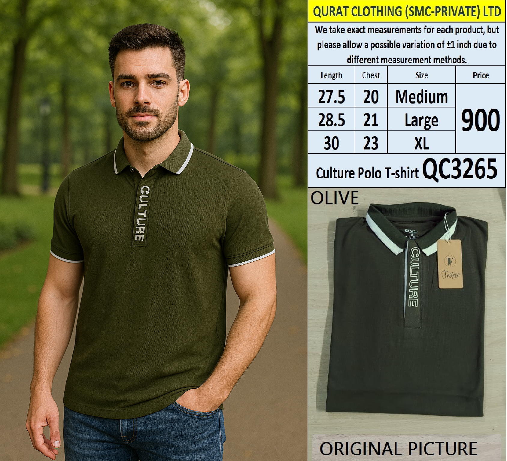 Olive Green Stylish Culture Polo T-shirt QC3265