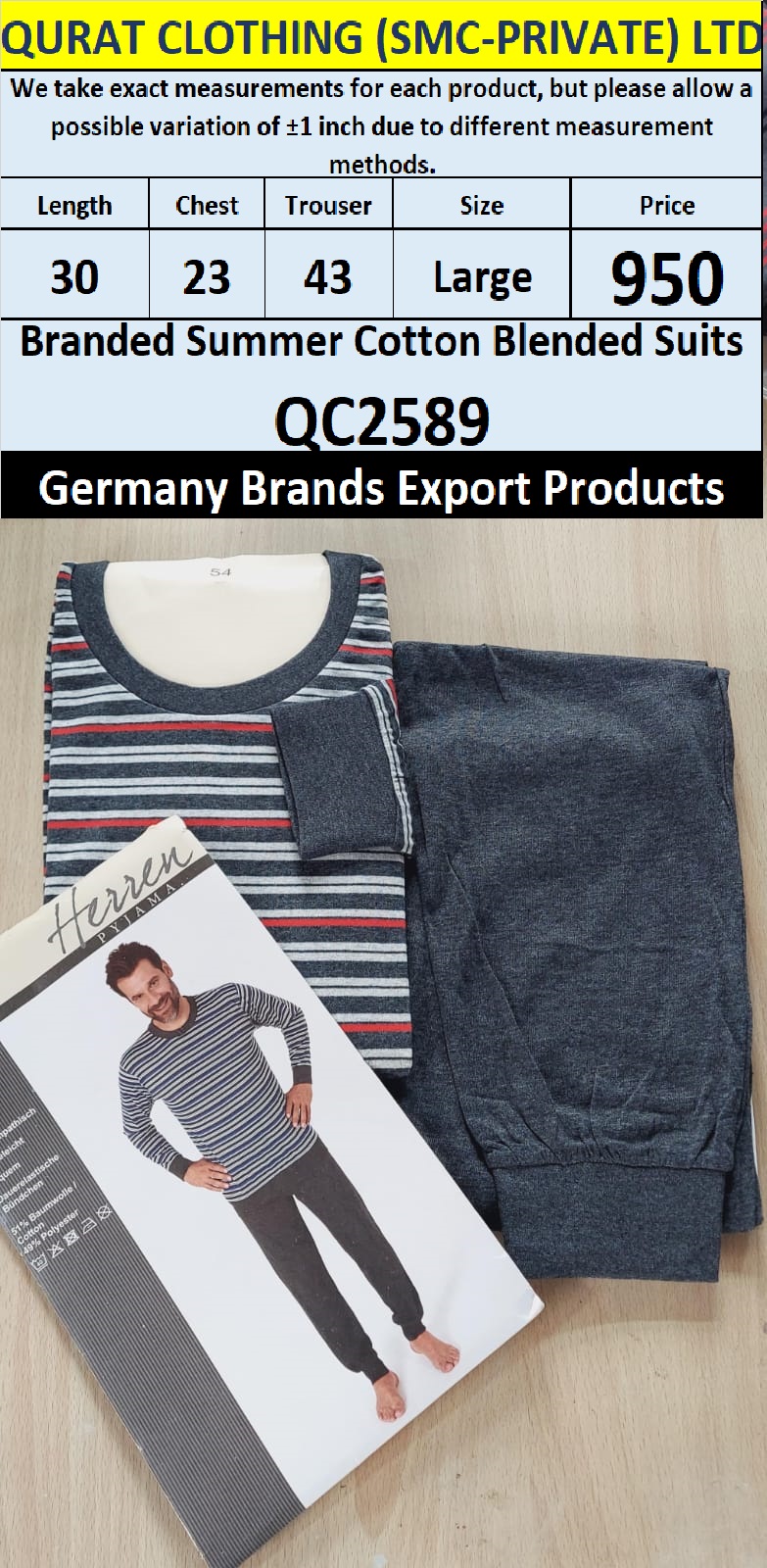International Brands Summer Cotton Blended Suits Export Germany QC2589