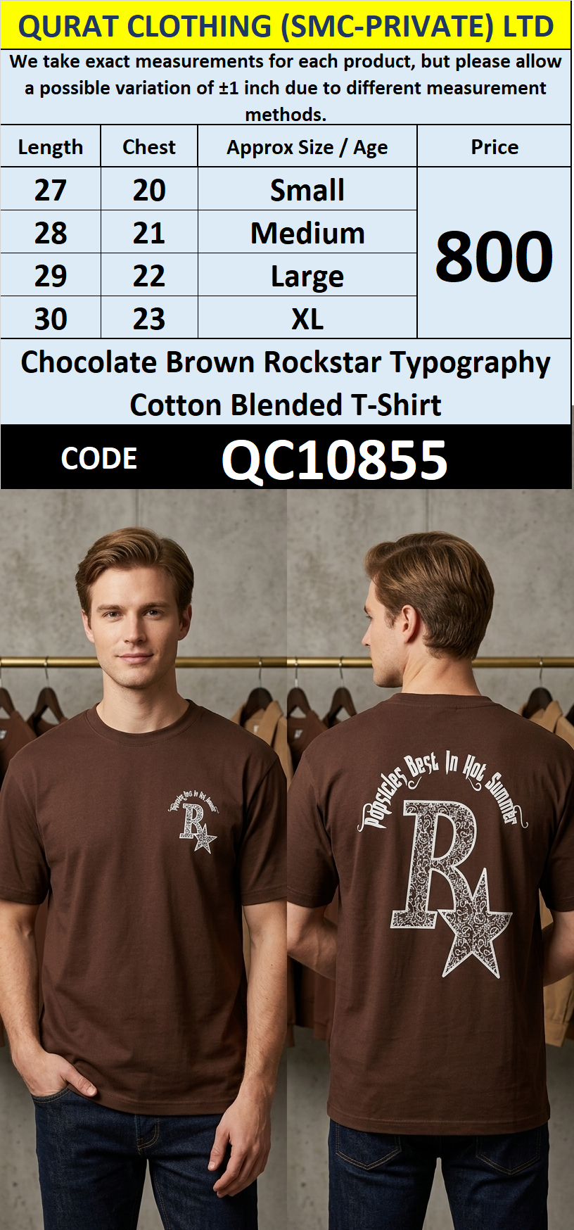 Chocolate Brown Rockstar Typography Cotton Blended T-Shirt – QC10855