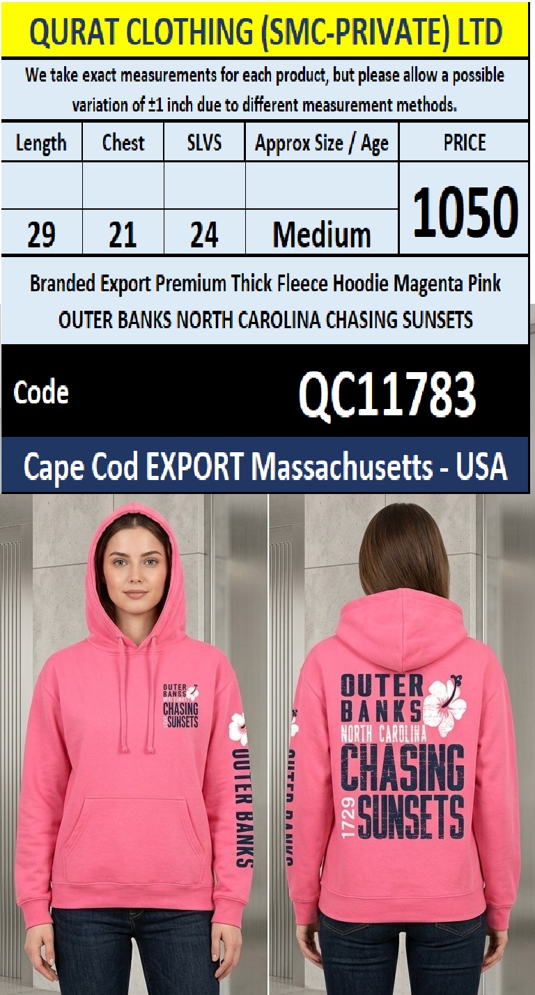Branded Export Premium Thick Fleece Magenta Pink Hoodie – Outer Banks North Carolina Chasing Sunsets – Cape Cod Massachusetts USA – QC11783