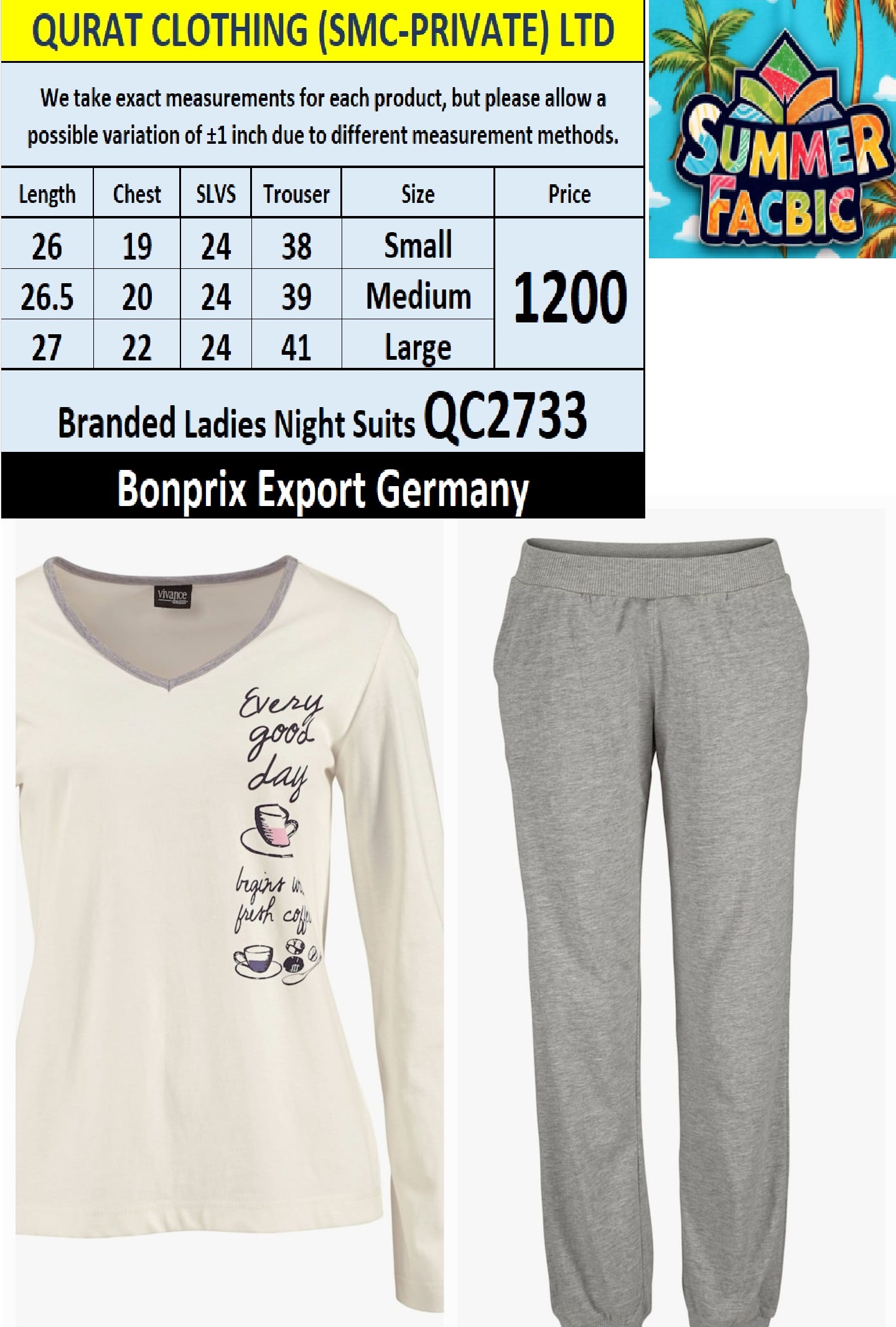 Bonprix BPC Brand Summer Ladies Night Suits QC2733 Export Germany
