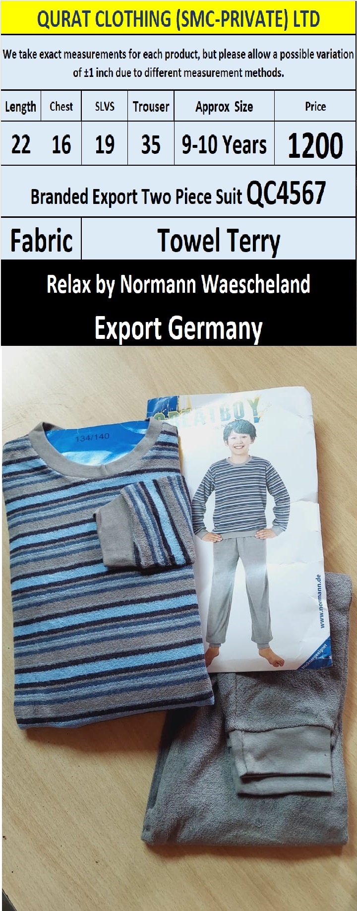 Relax by Normann Waescheland Branded Two Piece Suits QC4567 Export Germany