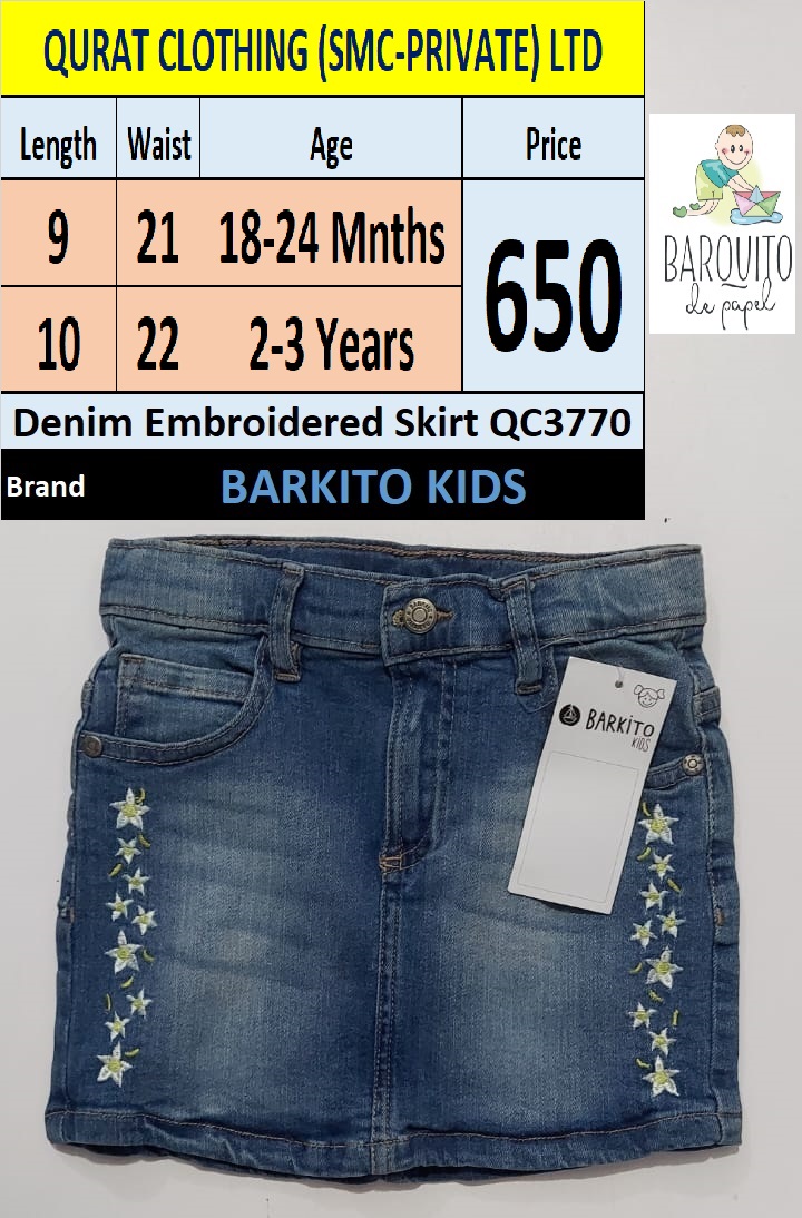 Denim Embroidered Skirt QC3dv770 Brand Barkito Kids