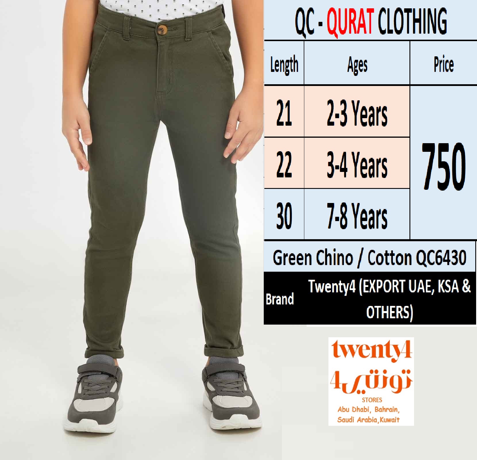 Green Chino / Cotton Pant QC6430 Brand Twenty4 (Export UAE, KSA & OTHERS)