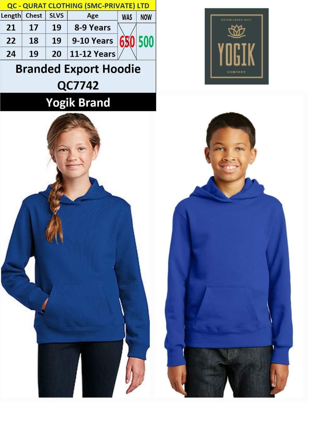 Branded Export Hoodie QC7742 Brand Yogik