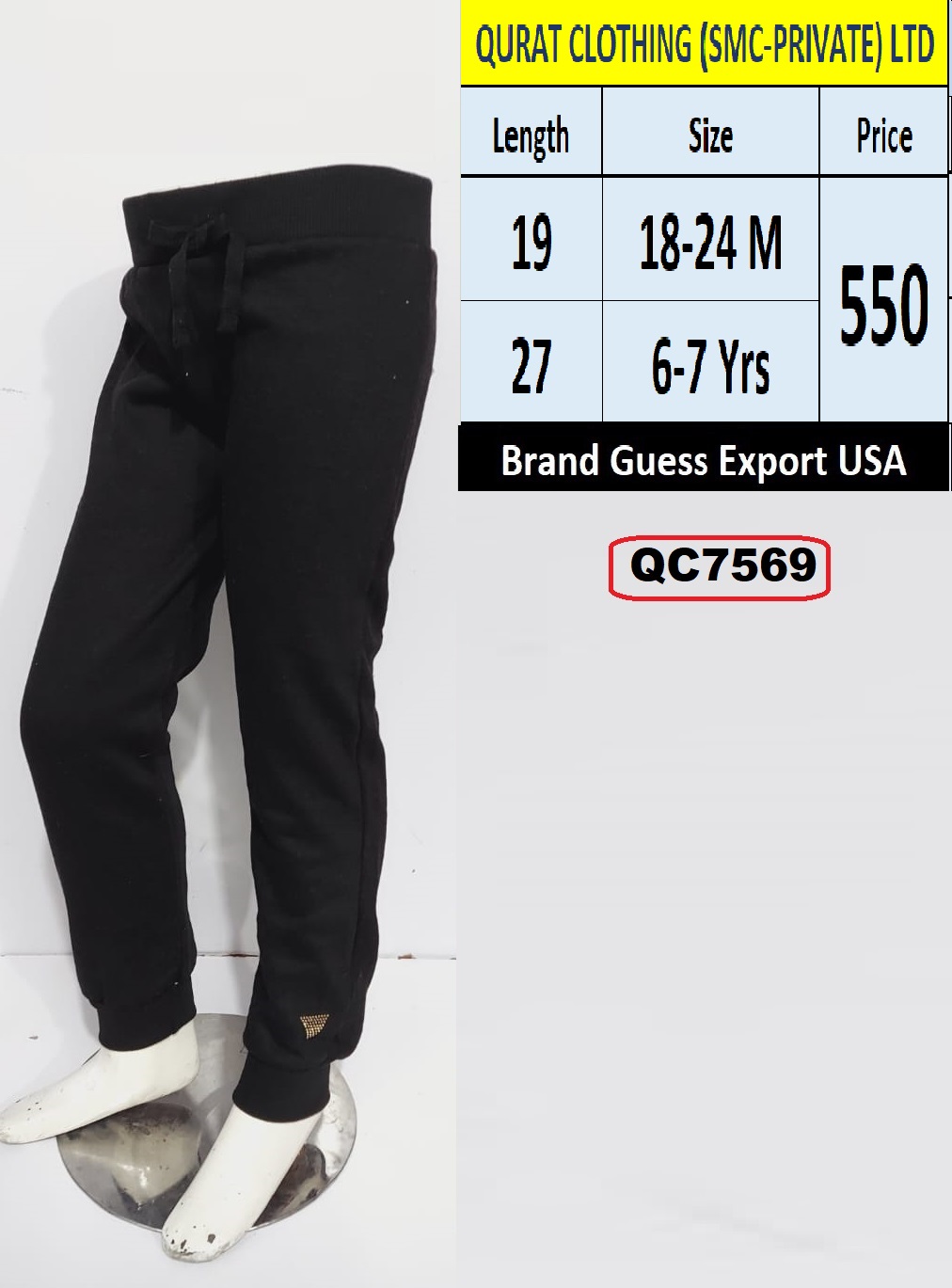 Guess Brand Fleece Trouser Export USA QC7569