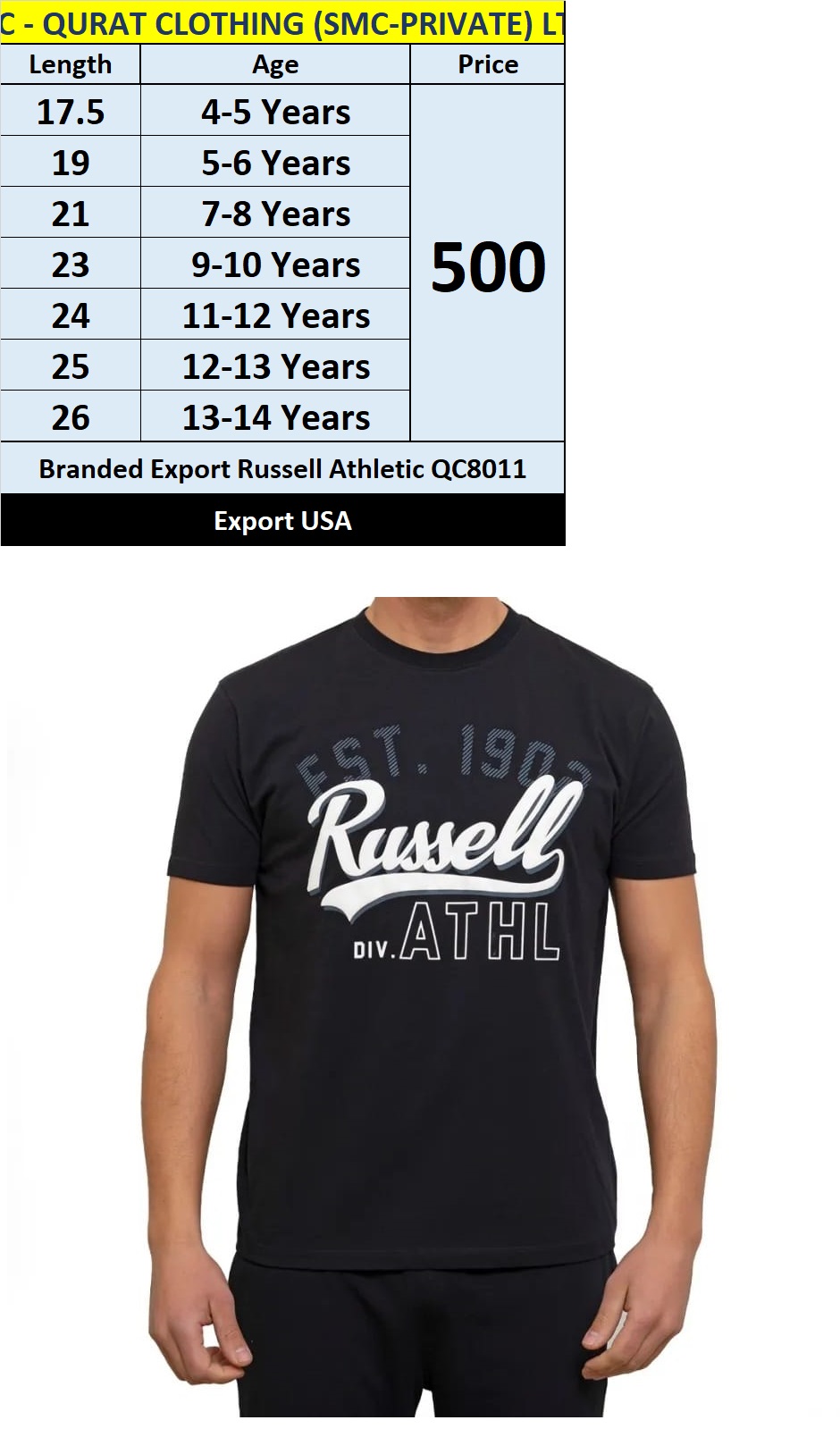 Branded Export Russell Athletic T-Shirts Export USA