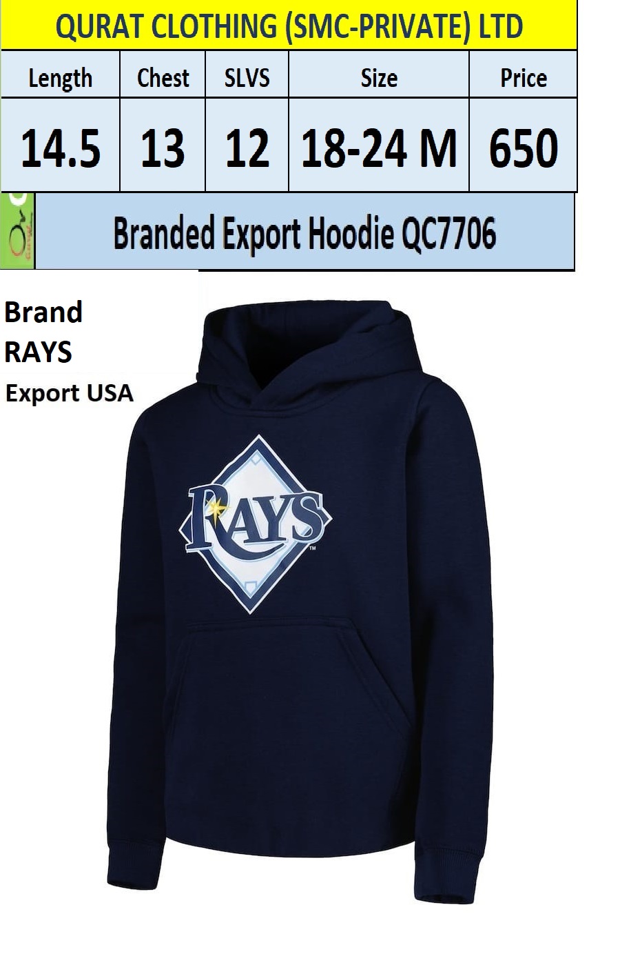 Rays Export USA Branded Hoodie QC7706