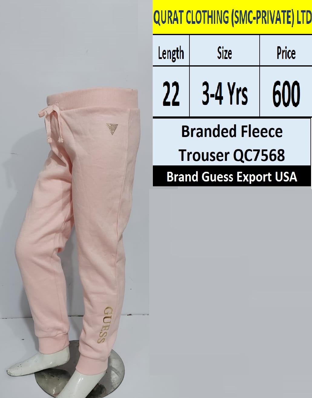 Guess Brand Fleece Trouser Export USA QC7568