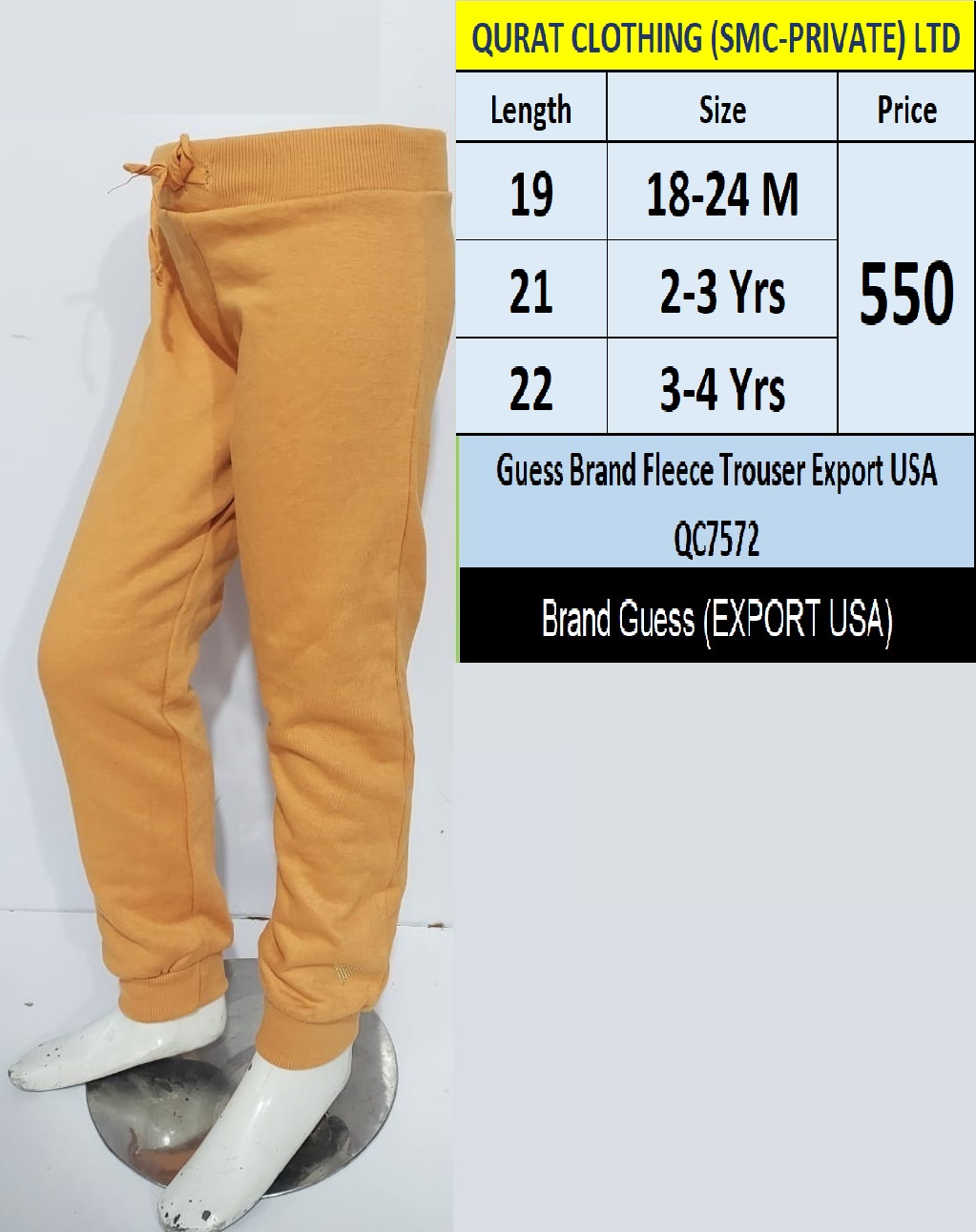 Guess Brand Fleece Trouser Export USA QC7572