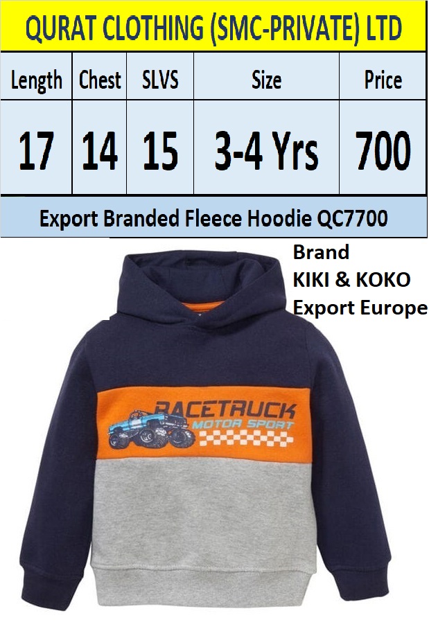 Kiki & Koko Export Branded Fleece Hoodie QC7700 - QC7700