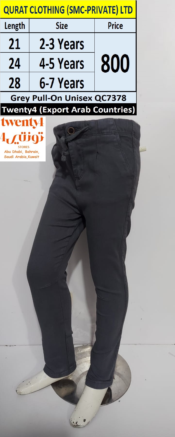 Grey Pull-on Unisex QC7378 Brand Twenty4 Fashion Export Arab Countries