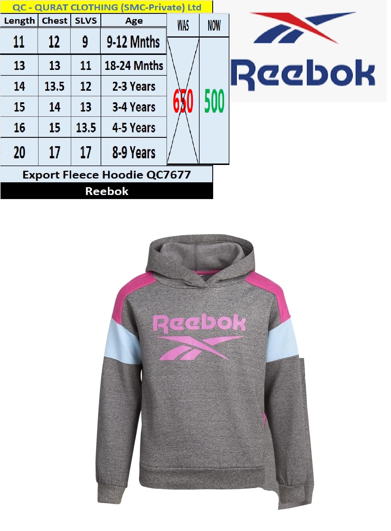 Reebok Export Branded Fleece Hoodie QC7677