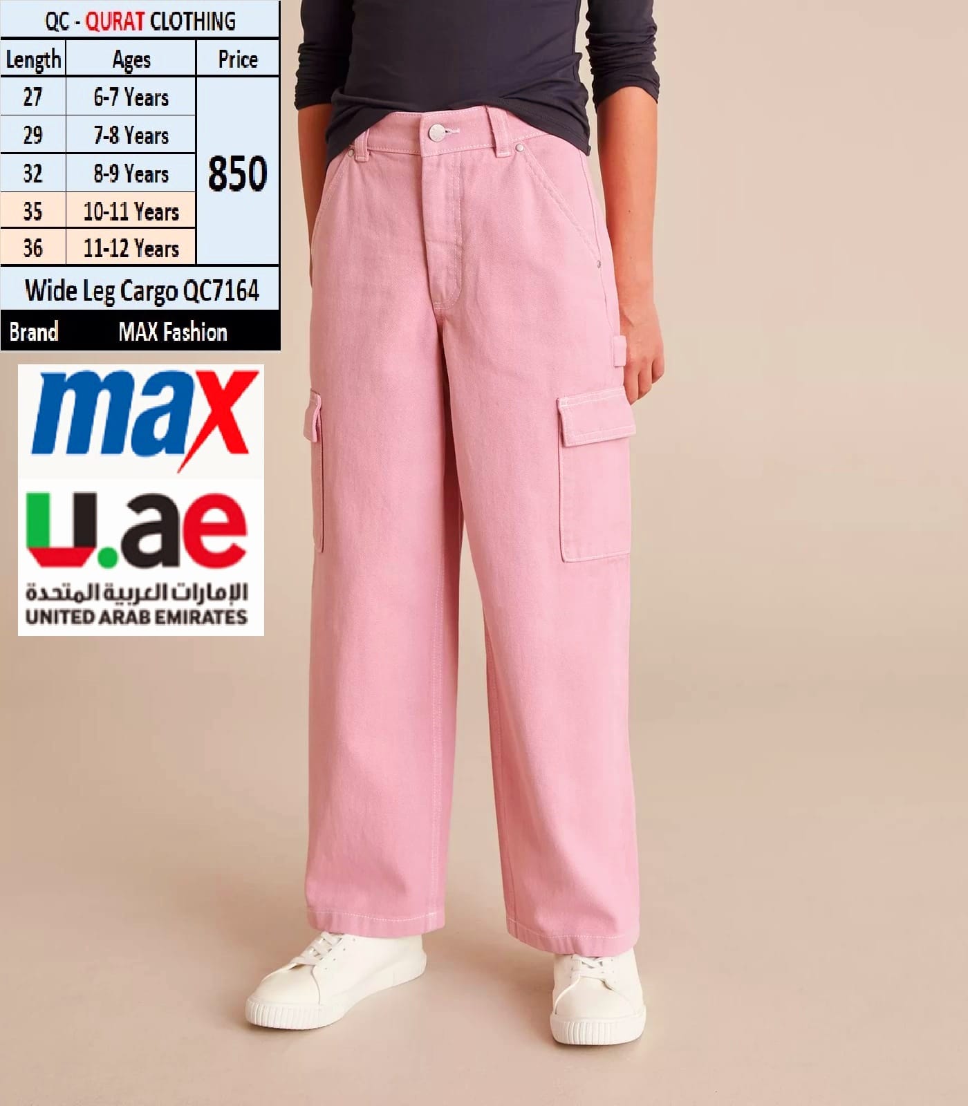 Buy MAX Brand Wide Leg Cargo QC7164 - Export UAE | QC - Qurat Clothing